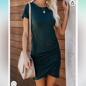 NEVER WORN - Women’s Crew Neck Ruched Stretchy Mini Dress T Shirt Dresses